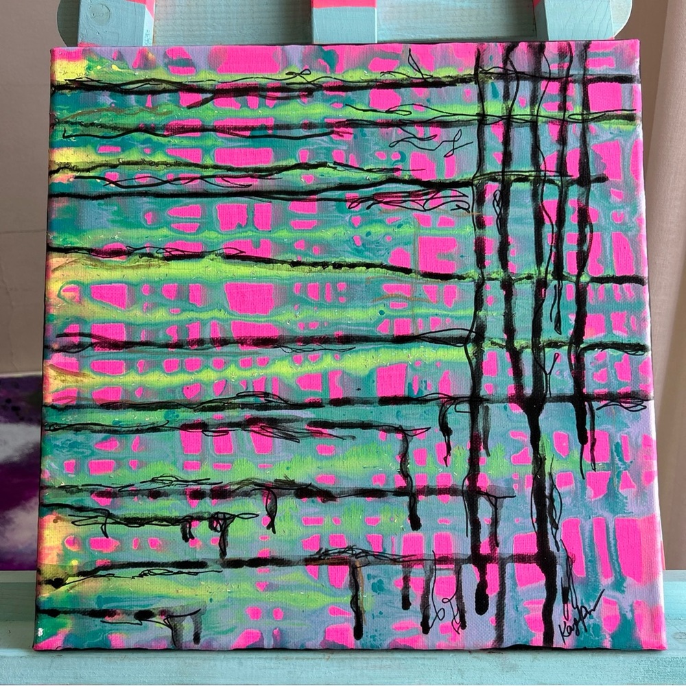 Pink Abstract Acrylic & Glitter Drip Painting Art Home Decor OOAK 🖤💖✨